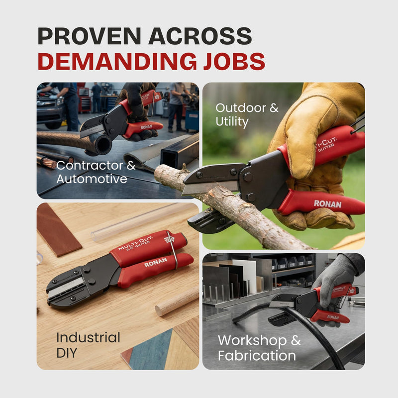 Ronan Multi-Cut Industrial Cutter – Heavy-Duty Blade for Plastic, Rubber, Wood, Leather & More – Replaceable Blades, Safety Lock, Ergonomic Grip, 3 Extra Blades Included