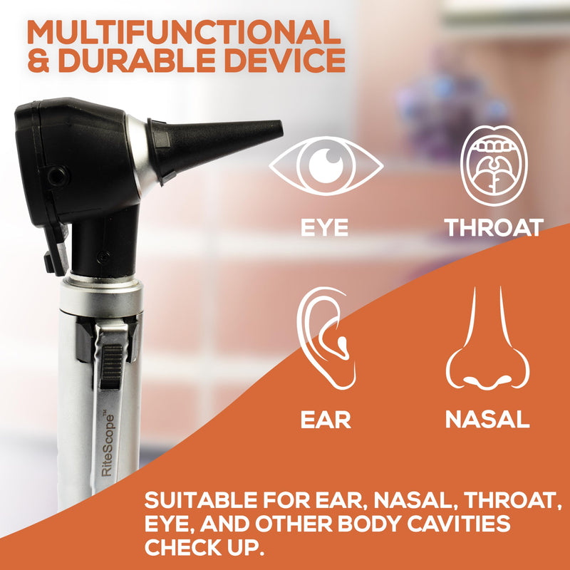 Otoscope with Light - Premium Otoscope Set with Fiber Optic Illumination - Ear Infection Detector - Comprehensive Ear Scope for Examination at Home - Black