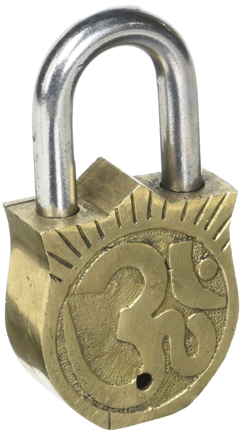 Purpledip Handmade Brass Antique Pad Lock with Maa Laxmi Idol,Medium (10465)