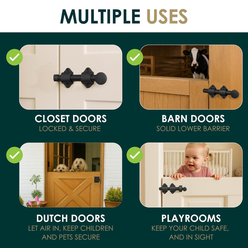 Mega Handles Dutch Door Bolt - 4 Inch Heavy Duty Slide Bolt Latch, Easy to Install Slide Latch for Dutch Doors, Suitable Slide Bolt for Toy Boxes, Cabinets, Pantry Doors and More - Matte Black 1 Pack