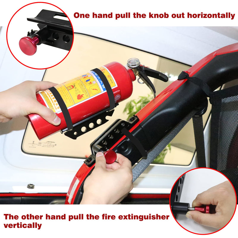 Bestaoo Adjustable Roll Bar Fire Extinguisher Mount Holder for Jeep Wrangler TJ JK JKU JL UTV Polaris RZR Ranger Camper Van, Aluminum, Quick Release Black