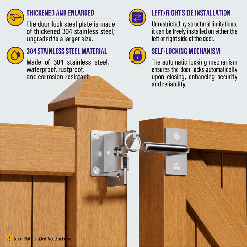 Hulave 304 Stainless Steel Fence Gate Latch, Self-Locking Gravity Gate Latch, Heavy Duty Privacy Gate Latch for Wooden Fence, Metal Gate & Vinyl Fence Gate Hardware (Silver) Silver
