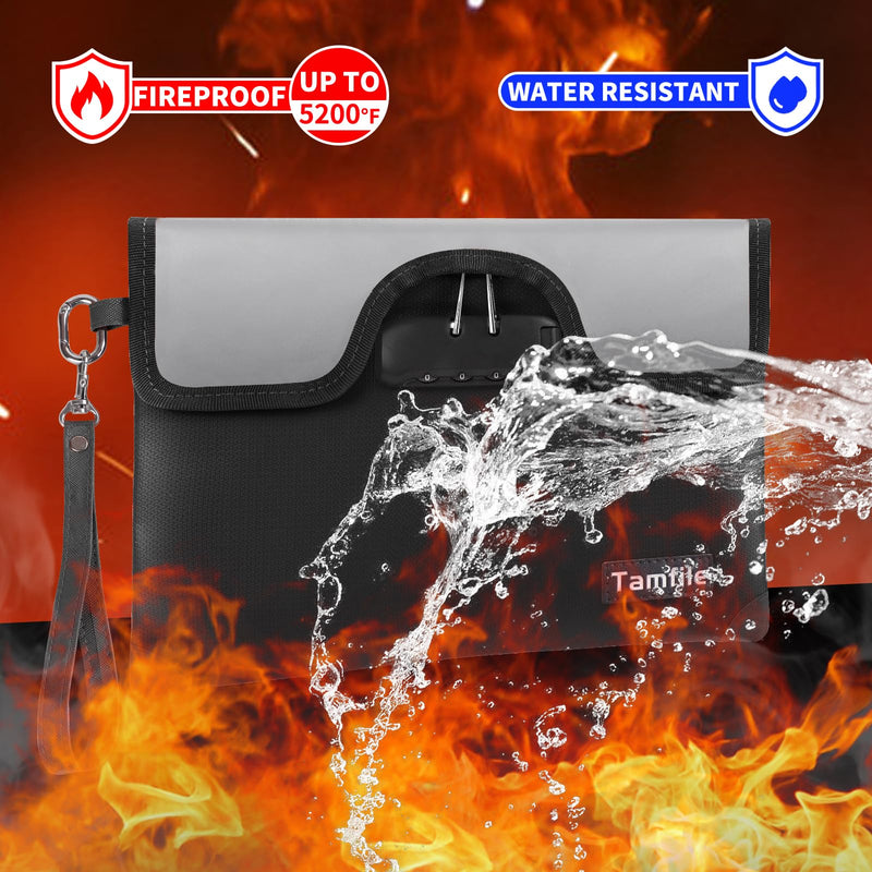 5200°F Fireproof Money Bag with Lock, Water Fireproof Document Bag with Zipper, 8 Layers Fire Insulation, Small Fireproof Safe Storage Pouch with Lock for Cash, Passport, (8.3" x 11", Black) Small (8.3" x 11")