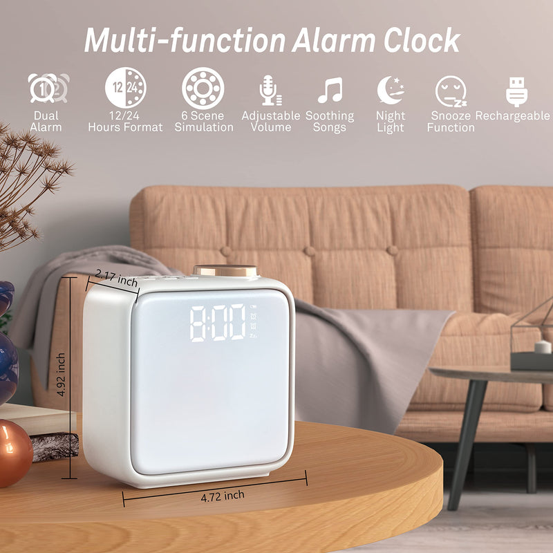 AIRIVO Alarm Clock Night Lights, Built-in Battery Alarm Clock for Bedrooms, 6 Scenes & White Noise Sync, Dual Alarms & Snooze, for Heavy Sleepers, Gifts for Kids Teens Beige