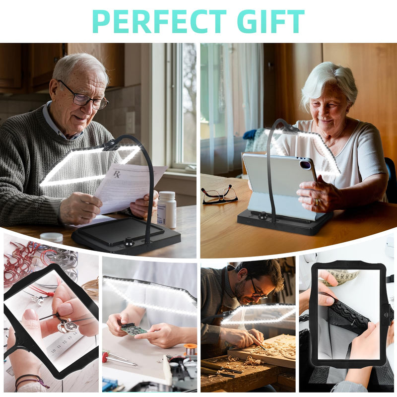 Magnifying Glass with Light and Stand 50 Ultra-Bright LEDs Large Magnifying Lamp with Light Magnifying Glass on Stand Hand-Free with 360° Flexible Gooseneck for Close Work Reading Repair Crafts