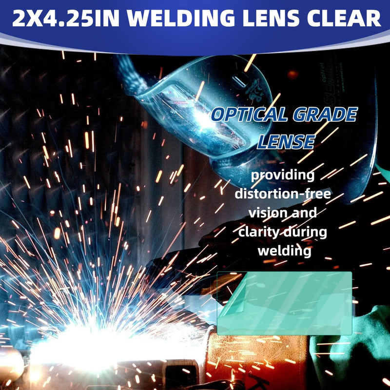 100Pcs of 2" x 4.25" Universal Welding Helmet Hood Clear Lens Cover | 2x4 1/4 optical grade Premium Quality Replacement Clear Plastic Cover Lenses