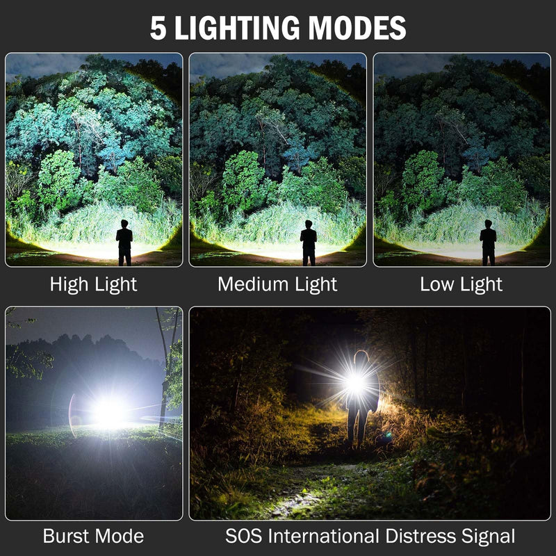 Rechargeable Flashlights High Lumens, 4 Pack 99,000 Lumens Led Flashlights with 5000ɱAh Βattery, Waterproof Powerful Flash Light Multifunctional Flashlights for Home Camping Hiking