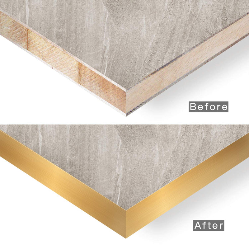 Gold Edge Banding, 2" x 25ft Brushed Aluminum Edge Banding PVC Aluminum Edge Trim for Cabinet Repair Furniture Restoration Gold 2"x 25ft