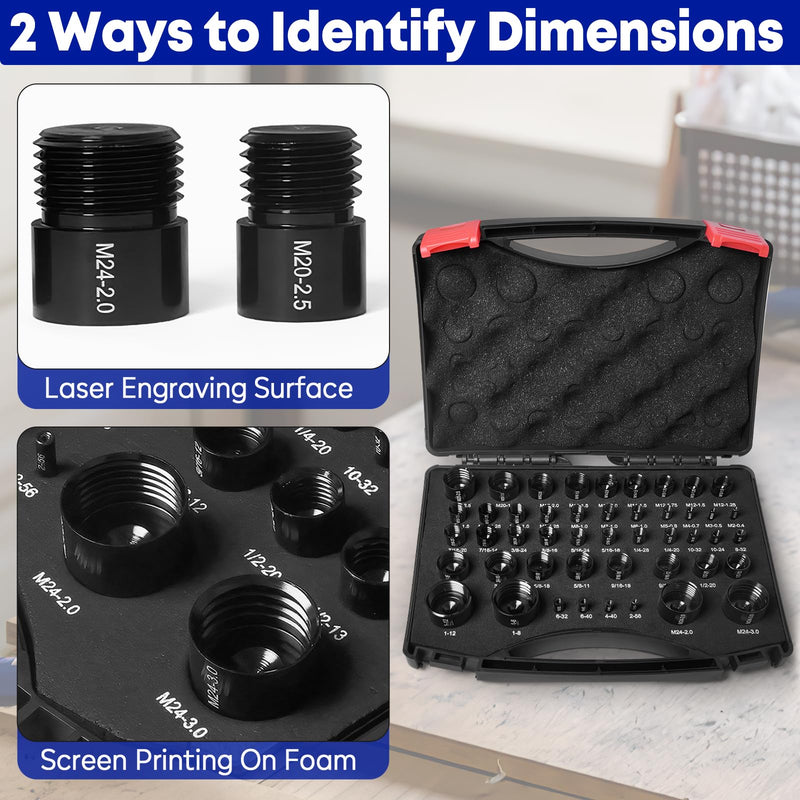 47Pcs Thread Checker, 25 Inch & 22 Metric Nut Bolt Thread Gauge with Storage Case, Accurate Fastener Measuring for Narrow Space, Auto Repair & Mechanical Maintenance