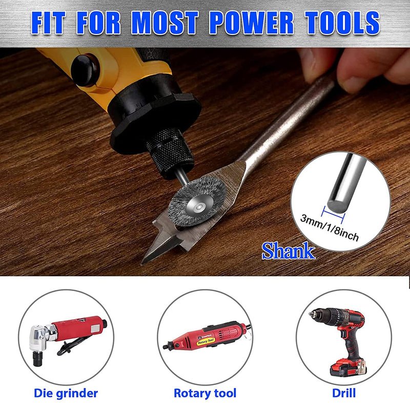42Psc Wire Wheel Brush Set, Rotary Tool Wire Brush, Steel Wire Wheels Pen Brushes Set Kit Accessories for Rotary Tool-1/8"(3mm) Shank 42