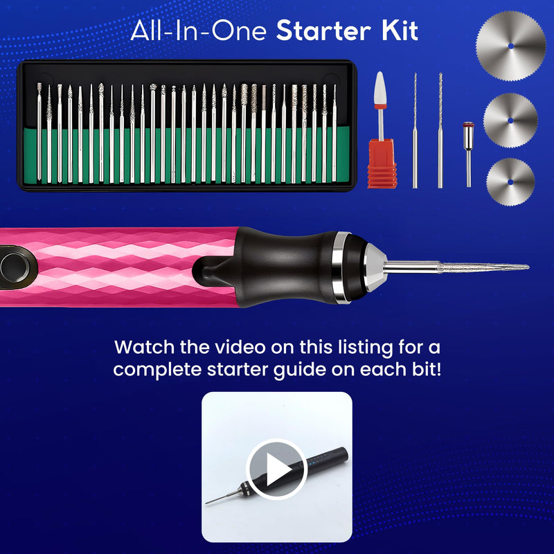ELK Customizer Engraving Pen for All Materials - 2025 UPGRADED Torque - Rechargeable, Wireless & Beginner Friendly - Engrave 50+ Surfaces - For DIYers & Artists - 30+ Bits & Tools Included - Pink