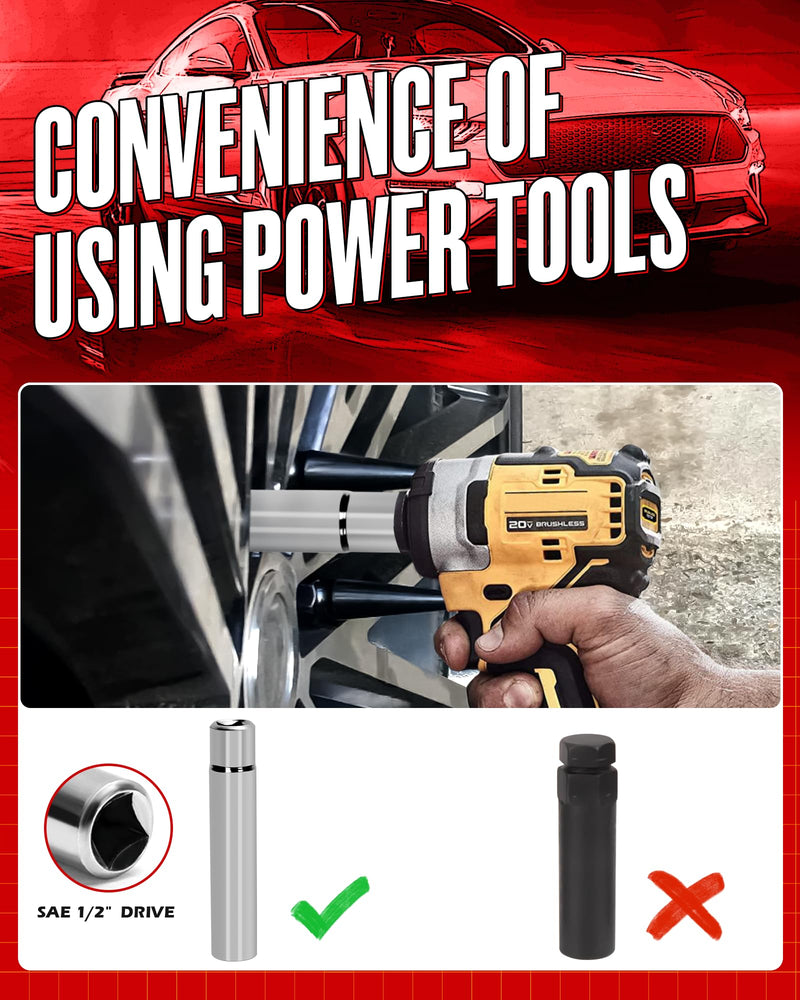 Spike Lug Nuts Socket Key, Stripped Lug Nut Remover, 19mm Hex Universal Drive Spike Lugnuts Socket Key Tool with 5" Tall, Compatible with 14x1.5,14x2.0,9/16-18,1/2-20,12x1.5,12x1.25 Spiked Lug Nut