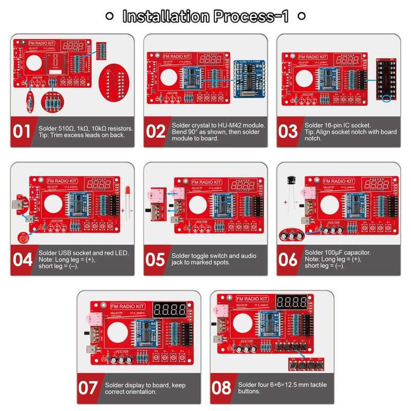 DIY FM Radio Soldering Practice Kit, 87-108MHz with 2 Power Modes (USB/Battery) & Acrylic Case, STEM Project for Beginners & School Education, Complete Kit with PCB, Components, Speaker