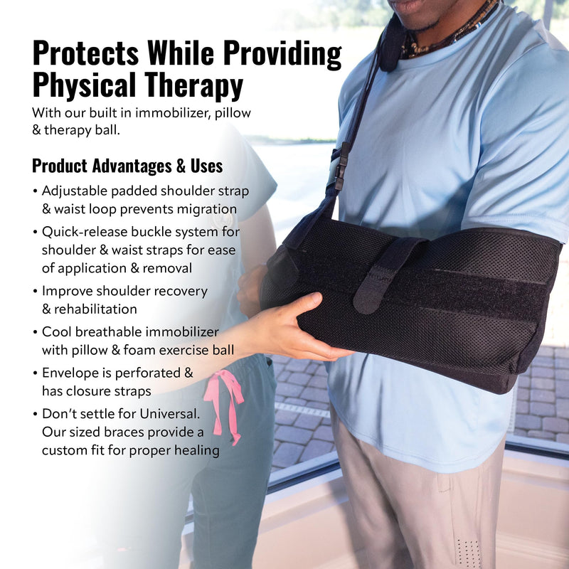 PerfectFit Shoulder Immobilizer with Abductor, Medical Grade Support Brace, 16.5-Inch Rotator Cuff or Surgery Recovery Sling, Medium, Black