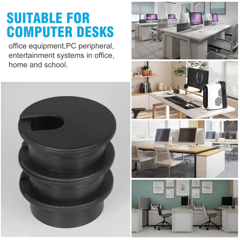 1-3/8" Black Desk Grommet with Bi-Metal Hole Saw, JTemgle Plastic Cable Hole Cover Computer Table Cord Wire Organizer Caps, Desktop Cord Management for Home Office TV Stands Tabletops, 7 Pieces 1-3/8" / 35mm
