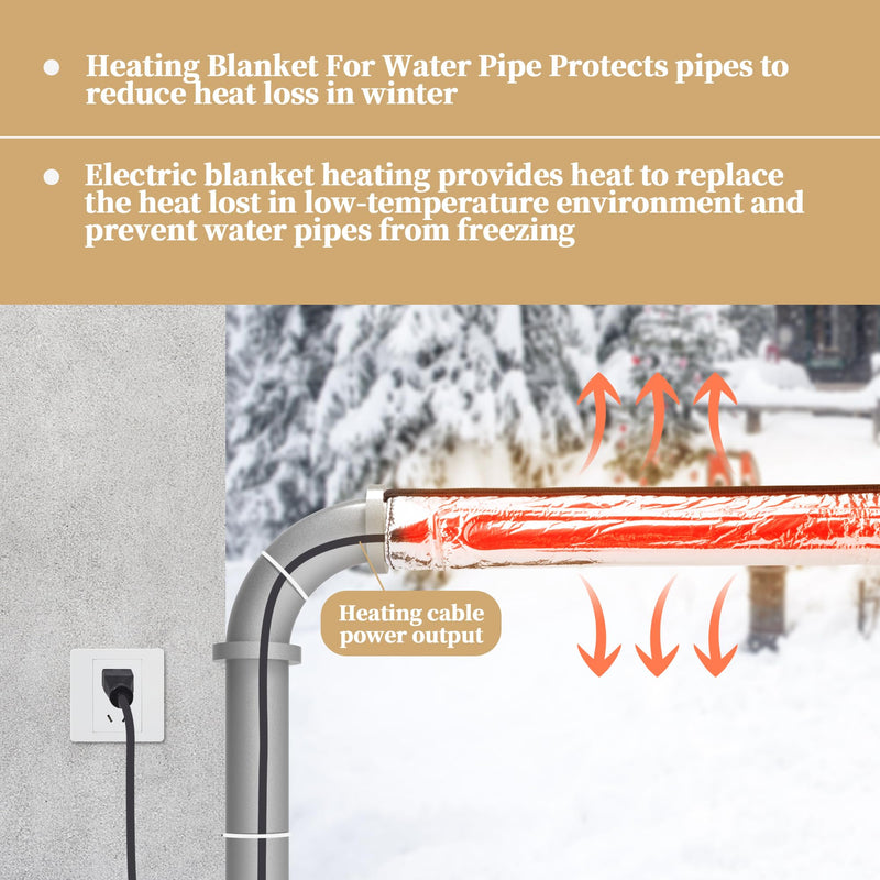 codree Water Pipe Heat Blanket - 38.5" x 6" Water Pipe Heat Tape - Aluminum Foil Freeze Protection Heating Cable for Metal & Plastic Pipes, 110V, Max Temp 60˚ 1 Pc
