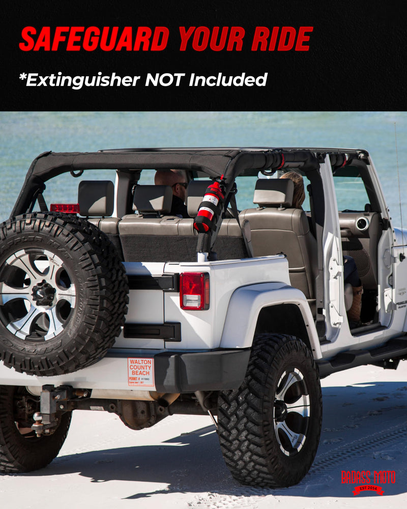 Badass Moto for Jeep Fire Extinguisher Mount, Fits Jeep Gladiator Fire Extinguisher Holder for Jeep Wrangler 1965-2024 JL JK JKU TJ CJ - No Tool Install for Roll Bar Jeep Accessories, Jeep Gifts, Red Revv Red
