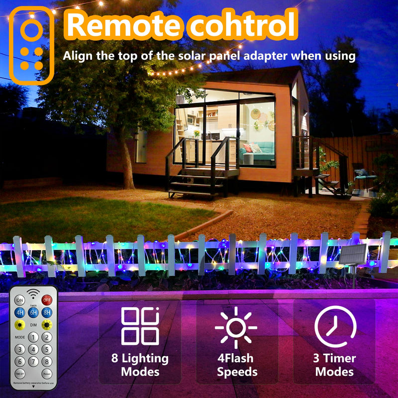 Solar String Lights Outdoor Waterproof LED,66ft 200 LED Rope Lights Solar Powered,8 Modes Multicolor Fairy Lights with Remote for Christmas Garden Patio Deck Backyard Pool Trampoline Multicolor(1 Pack x 66ft)