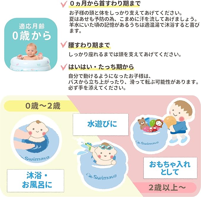 Swimava Soft Inflatable Baby Bath Tub, Macaron Bath Tub, For Children Between 0 – 24 Months, Green Premium (Japan Genuine Product) - NewNest Australia