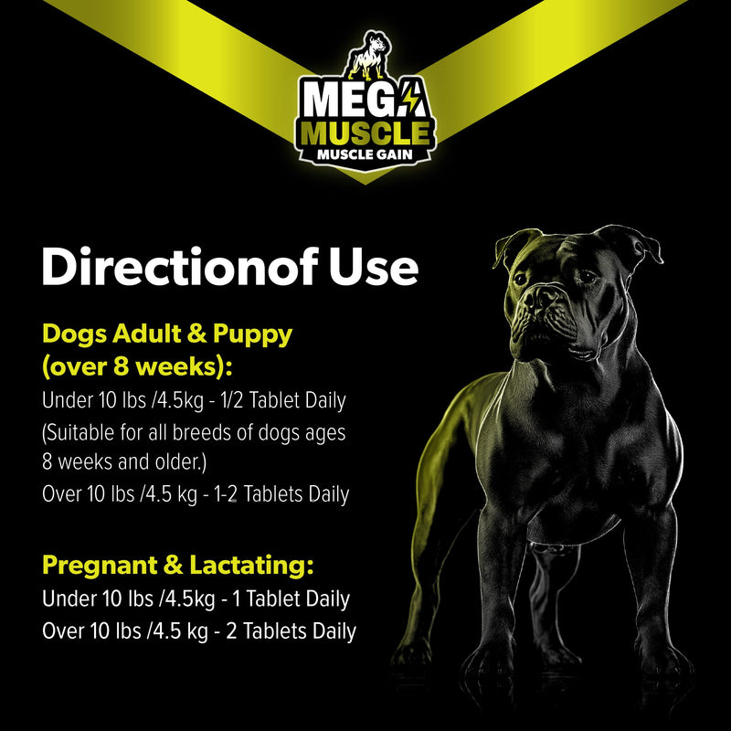 Mega Muscle - 60 Tablets Muscle Gain | Daily Booster Chewable Tablets Multivitamin for Dogs in All Life Stages | High Protein, Weight Gain Puppy & Adult Dog Supplement | Chicken Flavor