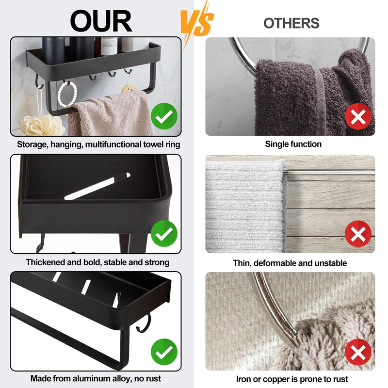 Luxflowing Hand Towel Ring with Shelf for Bathroom Wall, Drilling Installation, Sturdy and Beautiful, Can Also be Used in Kitchens, Balconies, Restrooms, Hotels (Black, Small) Black