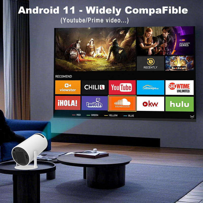 HY300 PRO MINI Projector, Portable Projector,Support 4K 1080P with Dual-Band WIFI6 5G Wireless 5.0 Bluetooth Android 11, 180° Rotatable, Auto Keystone Correction, 35"-130" Screen Video Projector