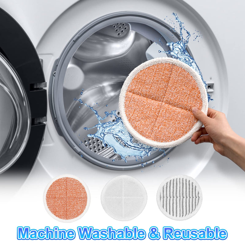 6 Pack Mop Pads Replacement Compatible with Bissell Spinwave Mops 2124 2039 2037 2039A Series Steam Mop Pads for Bissell Spinwave Hard Floor Cleaning Kits 2 Soft Pads, 2 Scrubby and 2 Heavy Scrub Pads Bissell Spinwave- 6 Pack(2 White+ 2 Gray+ 2 Orange)