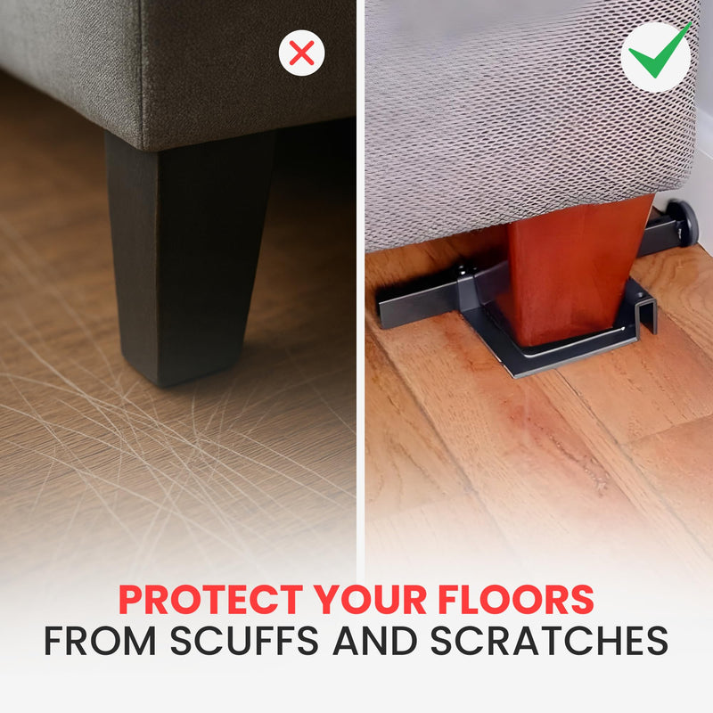 Couch Stoppers to Prevent Sliding — Heavy-Duty Sofa, Bed Leg Stopper for Hardwood, Tile Floors — Protects Walls & Outlets, No Velcro - Universal Fit for All Legs (Round & Square), 2-Pack