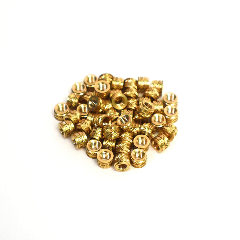 [ J&J Products, Inc] 8-32 Brass Insert 50pcs, 0.251 in OD, 0.185 in Length, Female 8-32 Thread, Press Fitting or Injection Molding Type, 50 pcs