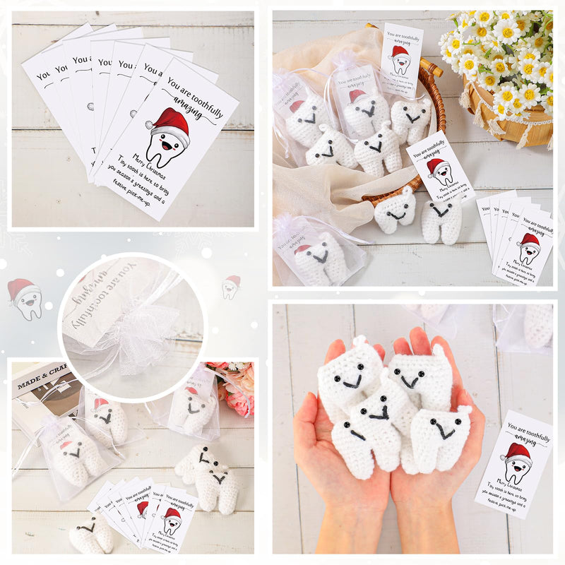 Syhood 10 Sets Christmas Dental Appreciation Gifts Dentist Funny Tooth Shape Ornament Bulk with Encourage Affirmation Card Organza Bag for Dental Nurses Dental Assistants Hygienist Office