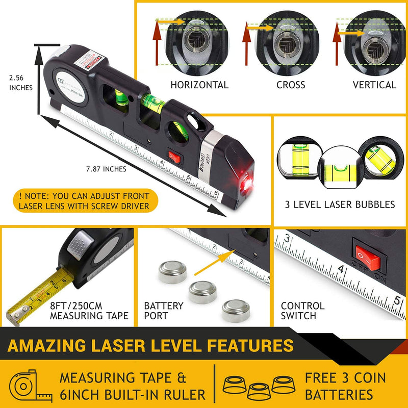 Stud Finder & Multifunction Device (Laser Level line, Leveler, Metric Ruler) - Stud Finder Wall Scanner With Laser Level Can Be Used as Pictures Hanging Tool and Ruler With Stud Finder