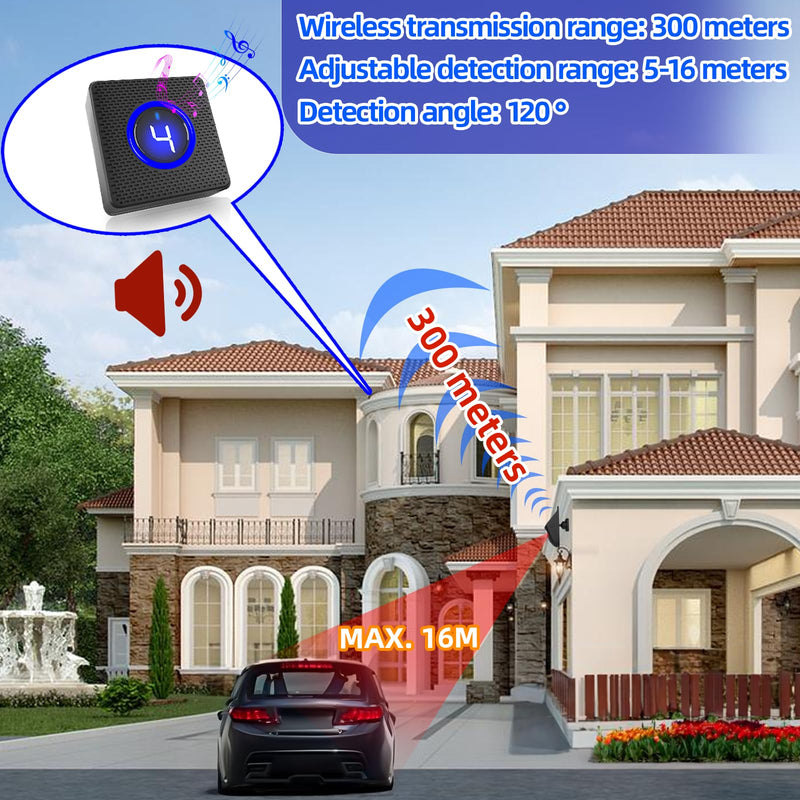 Solar Driveway Alarms Wireless Outside Weatherproof Motion Detector & Sensor for 1000ft Long Range - No Need Replace Batteries Security Driveway Alert System - Monitor & Protect Outside Property 1 Receiver and 1 Sensor