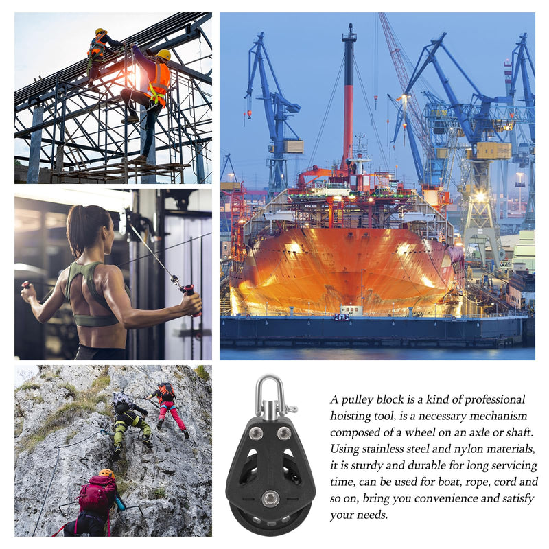 ULTECHNOVO Stainless Steel Nylon Marine Pulley,Pulley Block Rope Rope Runner Kayak Pulley Single Pulley Bearing Block Rope Black