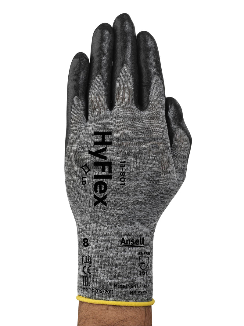 Ansell HyFlex 11-801 Nylon Glove, Black Foam Nitrile Coating, Knit Wrist Cuff, X-Large, Size 10 (Pack of 12)