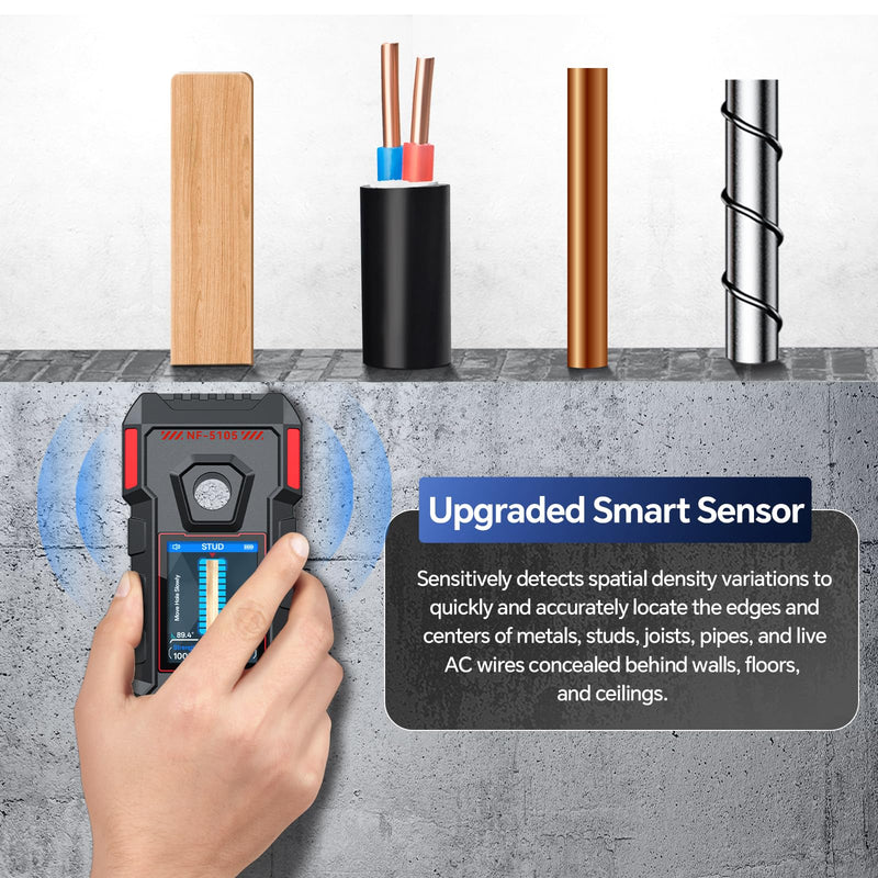 NOYAFA Stud Finder Wall Scanner - 6 in 1 Rechargeable Electronic Wall Detector with HD LCD Display and Audio Alarm,Positioning Hole for Accurate Positioning of Wood,Metal Studs, AC Wires,Joists,Pipes
