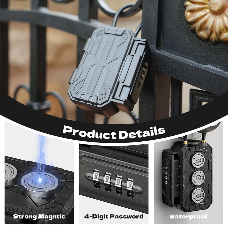 Magnetic Key Lock Box,Magnetic Key Holder Under car,Magnetic Key Cabinets,Key Holder Magnetic,Hide a Key Magnetic Holder,Waterproof Magnetic Key Hider Outside,4 Combinations & Dual Mounting, Dark REGULAR