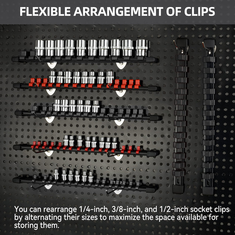Socket Black Organizer Drive ABS Tools - Socket Holder, Premium Quality 3 Pieces Socket Holders Kit 3/8-Inch x 45 Clips（3PC,Black) 3Pcs