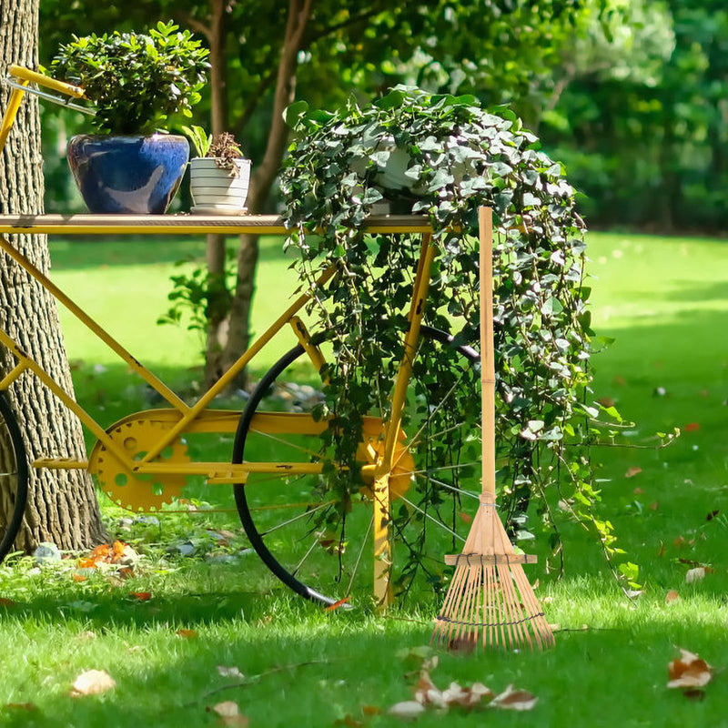 HANABASS Bamboo Garden Rake Small Hand Rake for Soil Loosening Lawn Care Gardening Tool Lightweight Durable