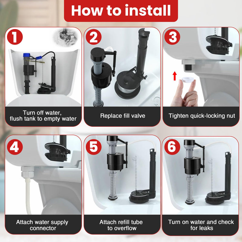 Saillong Universal Toilet Tank Replacement Kit, Include Toilet Fill Valve, 2Inch Low Flow Toilet Rubber Flapper with Toilet Chain, Front Mount Toilet Flush Brass Handle, Adjustable Water Level (Black) Black