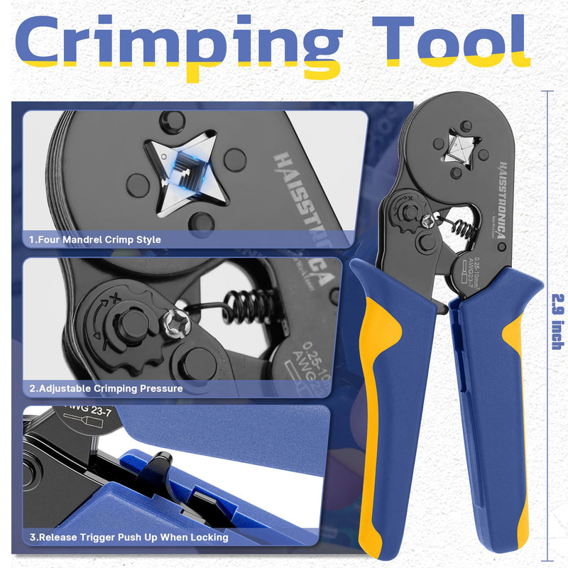haisstronica Ferrule Crimping Tool Kit Black Wire Ferrules Crimper with 1200PCS Ferrule AWG 23-7 Wire End Ferrule Terminals BLACK AWG 23-7