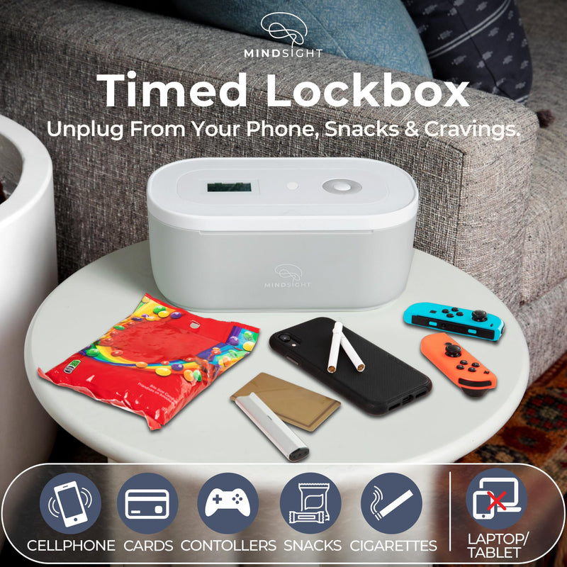 Mindsight Timed Lock Box | Unplug from Phones, Video Games, Social Media, Snacks & Cravings | 3 Modes based on Willpower | Easy to Use | Out of Sight ~ Out of Mind | Boost Your Mental Wellness Standard Glacier Gray