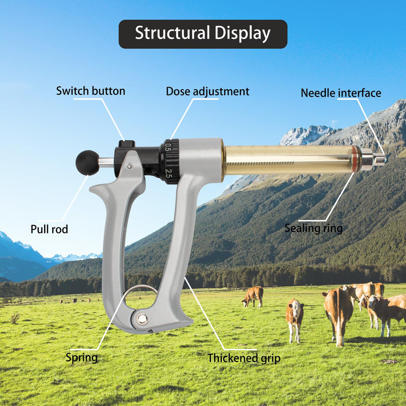 25ML Semi-Automatic Adjustable Injector Syringe, Precision Syringe Pump - Adjustable 0.5ml to 2.5ml Range for Fast Continuous Injection in Pigs, Cattle, Chicken, Goat, and Other Livestock 25ml
