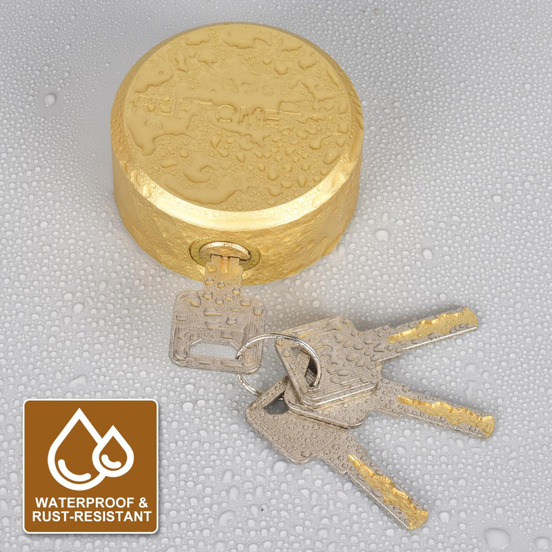 REETOMTAL Heavy Duty Hidden Shackle Lock, Solid Aluminum Puck Lock for Security Chains, Trailers Golden