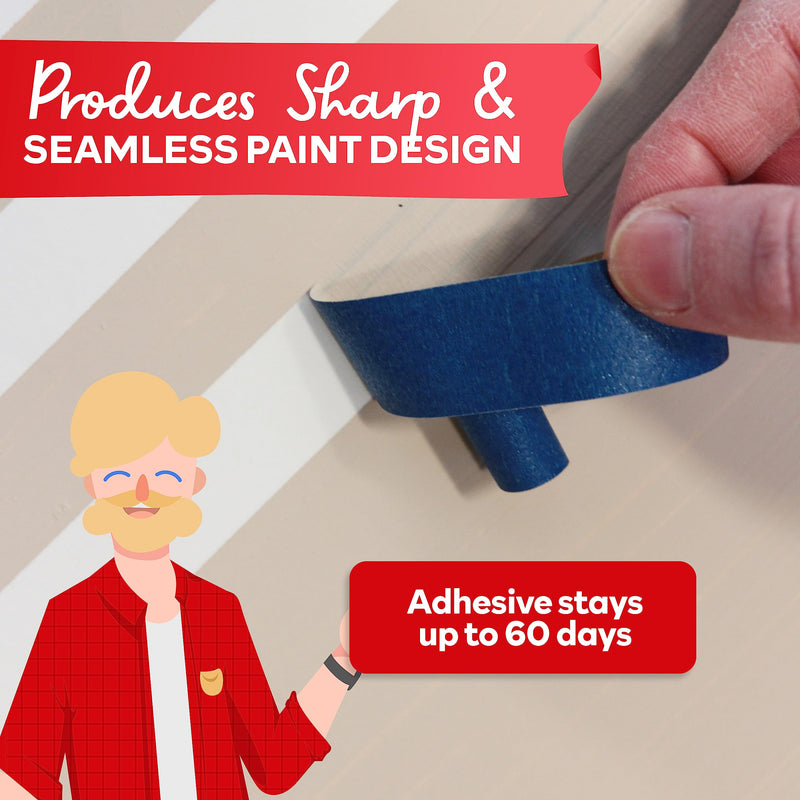 XFasten Professional Blue Painters Tape, Multi-Use, 3 Inches x 60 Yards Blue Tape - Sharp Edge Line Technology, Produces Sharp Lines | Residue-Free and Artisan Grade Wall Trim Tape 3 Inches x 60 Yards (Single Pack)