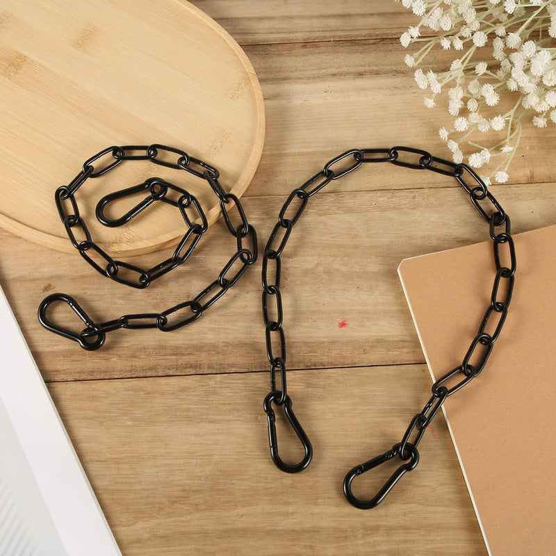 2pcs Gate Chain Lock, 20 Inch Stainless Steel Gate Link Chain Lock with Both-Ended Carabiners Chain Link Gate Latches for Outdoor Fences, Pet Cages, Horse Goat Cow Corral Supplies (Black) Black