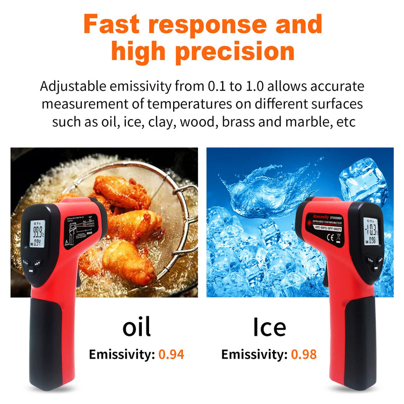 Infrared Thermometer Temperature Gun (NOT for Humans) -58℉~1022℉ (-50℃～550℃) 9-Point Laser Non-Contact Instant-Read Digital Laser Infrared Ir Thermometer with Backlight red