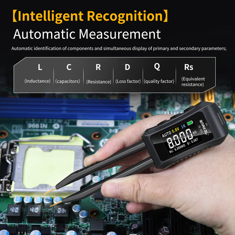 LCR Meter, Digital Multimeter Tweezers, Mini Smart 10KHz SMD Tester with OLED Display, ESR Meter Capacitor Inductance Continuity Diode Tester, Auto Ranging Electronic Component Meters Basic