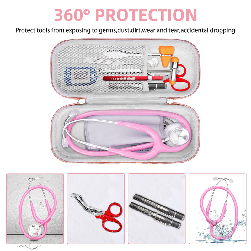 Stethoscope Case for 3M Littmann Classic III, Lightweight II S.E, Cardiology IV Diagnostic, MDF Acoustica Deluxe Stethoscopes, Extra Room for LED Penlight Scissors and Nurse Accessories, Pink