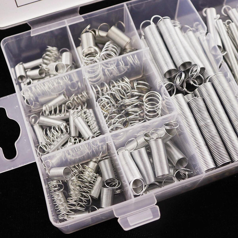 200pcs Compression & Extension SpringAssortment Set, Small Metal Loose Steel Coil Springs Assortment Kit AssortedW/Plastic Storage Box