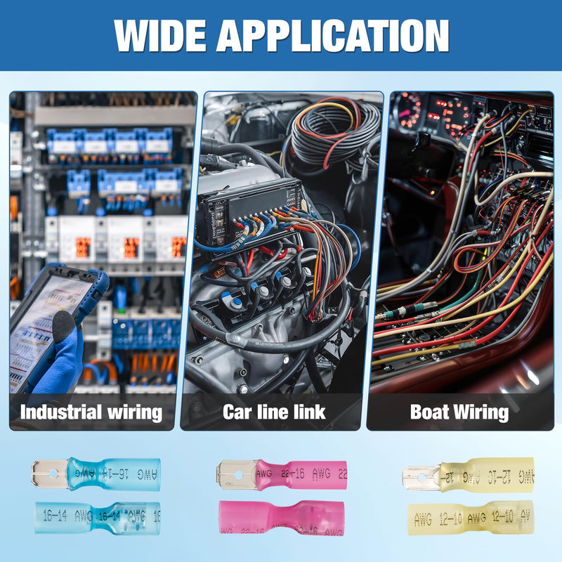 380PCS Heat Shrink Male and Female Spade Connectors Kit - Male & Female Blade/Spade Wire Terminals,AWG 22-10 Waterproof Electrical Terminals,for Marine Wiring/Electrical Projects